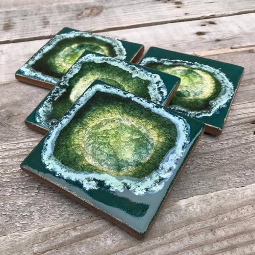 KB-570 Coasters Set of 4 Blue Green $43 at Hunter Wolff Gallery